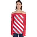 Candy Cane Red White Line stripes pattern peppermint Christmas delicious design Off Shoulder Long Sleeve Top View1