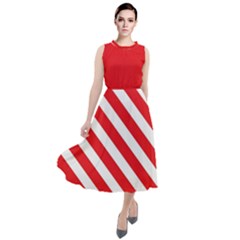 Candy Cane Red White Line Stripes Pattern Peppermint Christmas Delicious Design Round Neck Boho Dress by genx