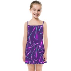 Retrowave Aesthetic Vaporwave Retro Memphis Pattern 80s Design Geometric Shapes Futurist Purple Pink Blue Neon Light Kids  Summer Sun Dress by genx