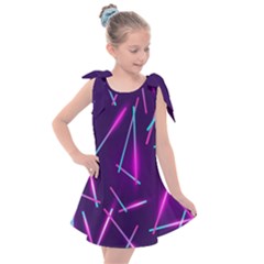 Retrowave Aesthetic Vaporwave Retro Memphis Pattern 80s Design Geometric Shapes Futurist Purple Pink Blue Neon Light Kids  Tie Up Tunic Dress by genx