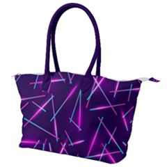 Retrowave Aesthetic Vaporwave Retro Memphis Pattern 80s Design Geometric Shapes Futurist Purple Pink Blue Neon Light Canvas Shoulder Bag by genx