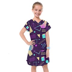 Retrowave Aesthetic Vaporwave Retro Memphis Pattern 80s Design 3d Geometric Shapes Kids  Drop Waist Dress by genx