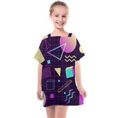 Retrowave Aesthetic Vaporwave Retro Memphis Pattern 80s Design 3d Geometric Shapes Kids  One Piece Chiffon Dress by genx