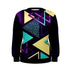 Retrowave Aesthetic Vaporwave Retro Memphis Triangle Pattern 80s Yellow Turquoise Purple Women s Sweatshirt by genx