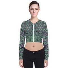 Bamboo Wood And Flowers In The Green Long Sleeve Zip Up Bomber Jacket by pepitasart