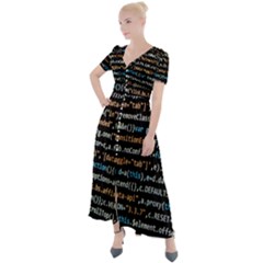 Close Up Code Coding Computer Button Up Short Sleeve Maxi Dress by Amaryn4rt