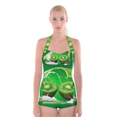 Kiwi Fruit Vitamins Healthy Cut Boyleg Halter Swimsuit  by Amaryn4rt