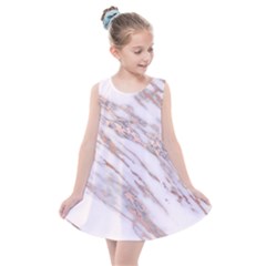 Marble With Metallic Rose Gold Intrusions On Gray White Stone Texture Pastel Pink Background Kids  Summer Dress by genx