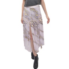 Marble With Metallic Gold Intrusions On Gray White Stone Texture Pastel Rose Pink Background Velour Split Maxi Skirt by genx