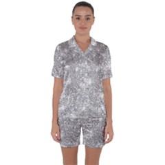 Silver And White Glitters Metallic Finish Party Texture Background Imitation Satin Short Sleeve Pyjamas Set by genx