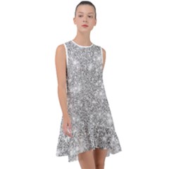 Silver And White Glitters Metallic Finish Party Texture Background Imitation Frill Swing Dress by genx