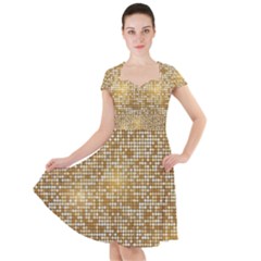 Retro Gold Glitters Golden Disco Ball Optical Illusion Cap Sleeve Midi Dress by genx