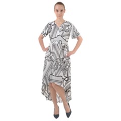 Phone Dial Communication Technology Front Wrap High Low Dress by Wegoenart