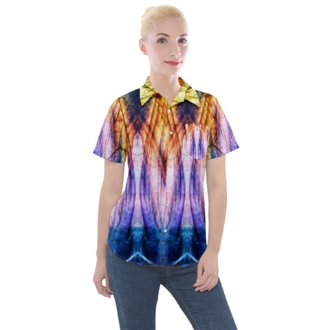 Abstract Pattern Color Colorful Women s Short Sleeve Pocket Shirt by Wegoenart