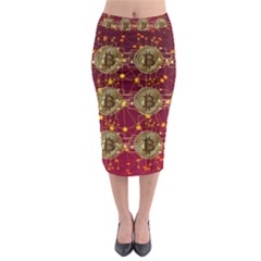 Block Chain Network Bitcoin Data Midi Pencil Skirt by Wegoenart