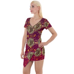 Block Chain Network Bitcoin Data Short Sleeve Asymmetric Mini Dress by Wegoenart