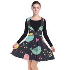 Birds Cute Pattern Background Plunge Pinafore Dress by Vaneshart