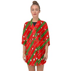 Christmas Paper Star Texture Half Sleeve Chiffon Kimono by Vaneshart