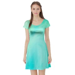 Blue Green Shades Short Sleeve Skater Dress by designsbymallika