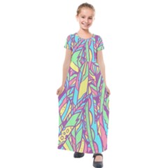 Feathers Pattern Kids  Short Sleeve Maxi Dress by Sobalvarro