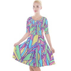 Feathers Pattern Quarter Sleeve A-line Dress by Sobalvarro