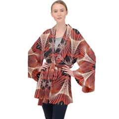 Star Pattern Red Abstract Long Sleeve Velvet Kimono  by Vaneshart