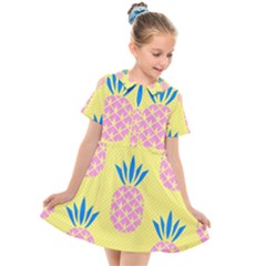 Summer Pineapple Seamless Pattern Kids  Short Sleeve Shirt Dress by Sobalvarro