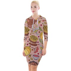 Thanksgiving Pattern Quarter Sleeve Hood Bodycon Dress by Sobalvarro