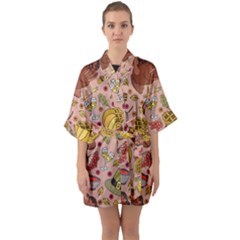 Thanksgiving Pattern Half Sleeve Satin Kimono  by Sobalvarro