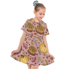 Thanksgiving Pattern Kids  Short Sleeve Shirt Dress by Sobalvarro