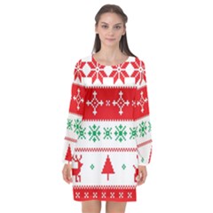 Ugly Christmas Sweater Pattern Long Sleeve Chiffon Shift Dress  by Sobalvarro