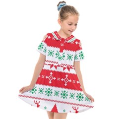 Ugly Christmas Sweater Pattern Kids  Short Sleeve Shirt Dress by Sobalvarro