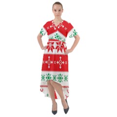 Ugly Christmas Sweater Pattern Front Wrap High Low Dress by Sobalvarro