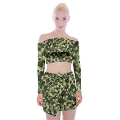 Dark Green Camouflage Army Off Shoulder Top With Mini Skirt Set by McCallaCoultureArmyShop