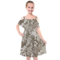 Tan Army Camouflage Kids  Cut Out Shoulders Chiffon Dress by mccallacoulture