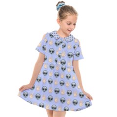 Alien Pattern Kids  Short Sleeve Shirt Dress by Sapixe