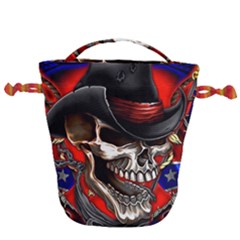 Confederate Flag Usa America United States Csa Civil War Rebel Dixie Military Poster Skull Drawstring Bucket Bag by Sapixe