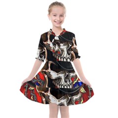 Confederate Flag Usa America United States Csa Civil War Rebel Dixie Military Poster Skull Kids  All Frills Chiffon Dress by Sapixe