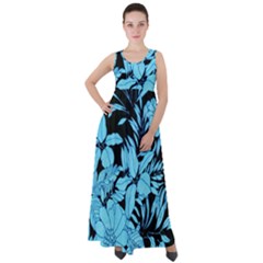 Blue Winter Tropical Floral Watercolor Empire Waist Velour Maxi Dress by dressshop