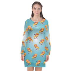 Pizza Love Long Sleeve Chiffon Shift Dress  by designsbymallika