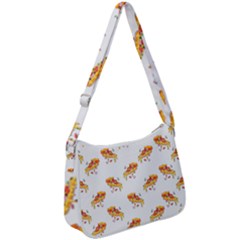 Pizza Pattern Zip Up Shoulder Bag by designsbymallika