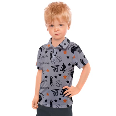 Slam Dunk Basketball Gray Kids  Polo Tee by mccallacoulturesports