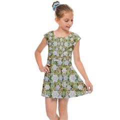 Snowflakes Slightly Snowing Down On The Flowers On Earth Kids  Cap Sleeve Dress by pepitasart