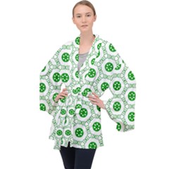 White Green Shapes Long Sleeve Velvet Kimono  by Mariart