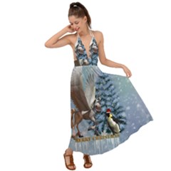 Merry Christmas, Funny Pegasus With Penguin Backless Maxi Beach Dress by FantasyWorld7