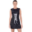 Elegant Black And White Design Lace Up Front Bodycon Dress View1