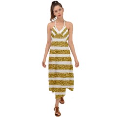 Golden Stripes Halter Tie Back Dress  by designsbymallika