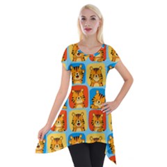 Cute Tiger Pattern Short Sleeve Side Drop Tunic by designsbymallika