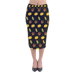 Pumpkin Velvet Midi Pencil Skirt by designsbymallika