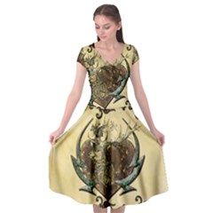 Wonderful Deer With Leaves And Hearts Cap Sleeve Wrap Front Dress by FantasyWorld7